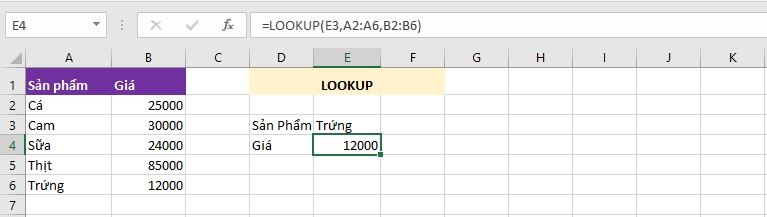 Hàm LOOKUP trong Excel 2